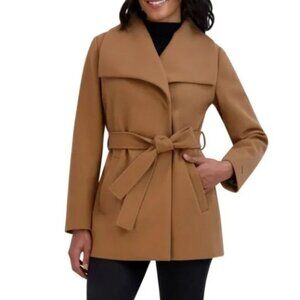 NEW Tahari Camel Tan Belted Pea Coat Womens XS 100% Polyester// 26CT